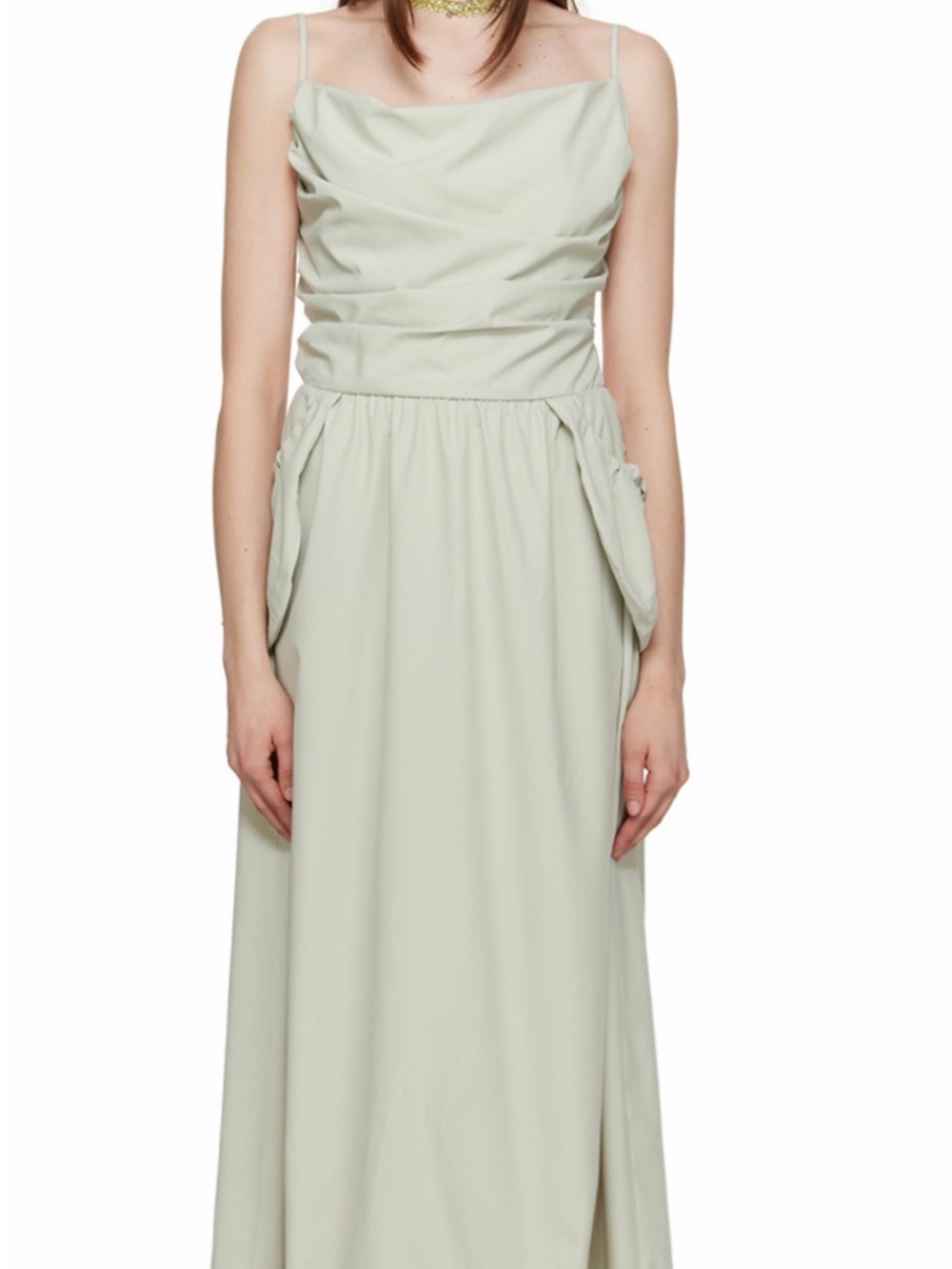 Draped Spaghetti-Strap Maxi Dress in Sage